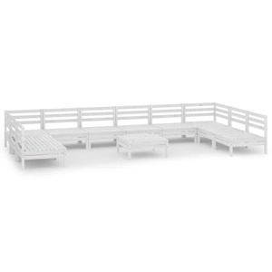 vidaXL, vidaXL 11-tlg. Garten-Lounge-Set Weiß Massivholz Kiefer