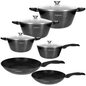 Cheffinger, Set bestehend aus 10 Teilen ? Töpfe, Bratpfannen und Kochtopf Set bestehend aus 10 Teilen ? Töpfe, Bratpfannen und Kochtopf, Cheffinger - 10-teiliges Küchenset Marmoriert, One Size, Schwarz