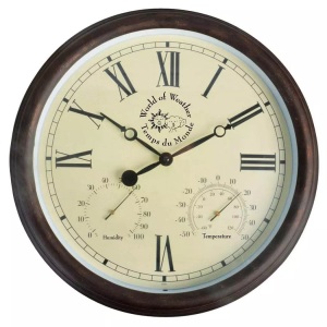 Diverse Hardware, Esschert Design Bahnhofsuhr mit Thermometer und Hygrometer TF009, esschert design Wanduhr »Esschert Design Braun«