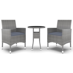vidaXL, vidaXL 3-tlg. Garten-Essgruppe Poly Rattan Grau