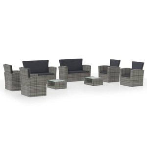 vidaXL, vidaXL 8-tlg. Garten-Lounge-Set mit Auflagen Poly Rattan Grau