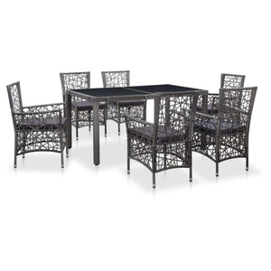 Diverse Hardware, 7-tlg. Garten-Essgruppe Poly Rattan Grau