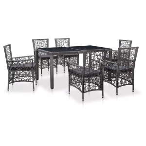 Diverse Hardware, 7-tlg. Garten-Essgruppe Poly Rattan Grau, vidaXL 7-tlg. Garten-Essgruppe Poly Rattan Grau