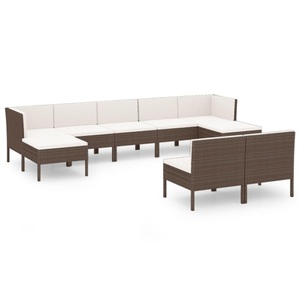 vidaXL, vidaXL 9-tlg. Garten-Lounge-Set mit Auflagen Poly Rattan Braun