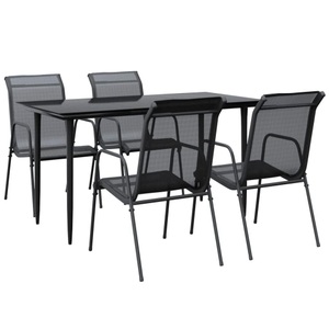 vidaXL, vidaXL 5-tlg. Garten-Essgruppe Schwarz Stahl und Textilene