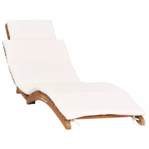 vidaXL, vidaXL Klappbare Sonnenliege mit Cremeweißer Auflage Massivholz Teak, vidaXL Klappbare Sonnenliege mit Cremeweißer Auflage Massivholz Teak