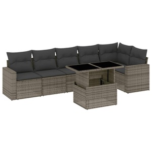 vidaXL, vidaXL 7-tlg. Garten-Sofagarnitur mit Kissen Grau Poly Rattan, vidaXL 7-tlg. Garten-Sofagarnitur mit Kissen Grau Poly Rattan