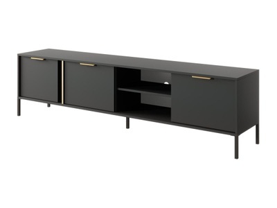 Vente-unique, TV-Möbel - 3 Türen & 2 Ablagefächern - Anthrazit & Goldfarben - PAVELI TV-Möbel - 3 Türen & 2 Ablagefächern - Anthrazit & Goldfarben - PAVELI, 