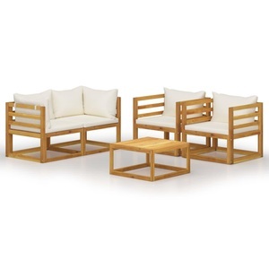 vidaXL, vidaXL 5-tlg. Garten-Lounge-Set mit Auflagen Creme Massivholz Akazie, vidaXL 5-tlg. Garten-Lounge-Set mit Auflagen Creme Massivholz Akazie