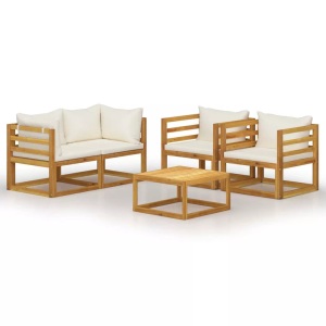 vidaXL, vidaXL 5-tlg. Garten-Lounge-Set mit Auflagen Creme Massivholz Akazie, vidaXL 5-tlg. Garten-Lounge-Set mit Auflagen Creme Massivholz Akazie