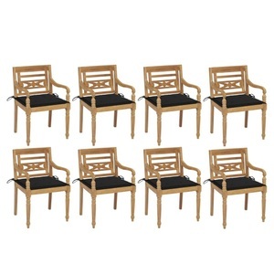 vidaXL, vidaXL Batavia-Stühle mit Kissen 8 Stk. Massivholz Teak, vidaXL Batavia-Stühle mit Kissen 8 Stk. Massivholz Teak