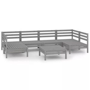 vidaXL, vidaXL 7-tlg. Garten-Lounge-Set Grau Massivholz Kiefer