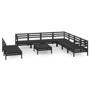 vidaXL, vidaXL 10-tlg. Garten-Lounge-Set Massivholz Kiefer Schwarz