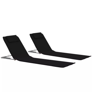 Diverse Hardware, Klappbare Strandmatte 2 Stk. Stahl und Stoff Schwarz, vidaXL Klappbare Strandmatte 2 Stk. Stahl und Stoff Schwarz