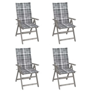 vidaXL, vidaXL Verstellbare Gartenstühle 4 Stk. mit Auflagen Massivholz Akazie, vidaXL Hochlehner Verstellbar 4 Stk. mit Auflagen Massivholz Akazie