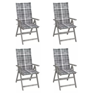vidaXL, vidaXL Verstellbare Gartenstühle 4 Stk. mit Auflagen Massivholz Akazie, vidaXL Hochlehner Verstellbar 4 Stk. mit Auflagen Massivholz Akazie