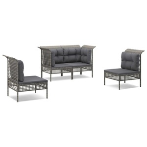 vidaXL, vidaXL 4-tlg. Garten-Lounge-Set mit Kissen Grau Poly Rattan