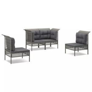 vidaXL, vidaXL 4-tlg. Garten-Lounge-Set mit Kissen Grau Poly Rattan