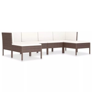 vidaXL, vidaXL 6-tlg. Garten-Lounge-Set mit Auflagen Poly Rattan Braun, vidaXL 6-tlg. Garten-Lounge-Set mit Auflagen Poly Rattan Braun