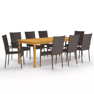 vidaXL, vidaXL 9-tlg. Garten-Essgruppe Braun, vidaXL 9-tlg. Garten-Essgruppe Braun