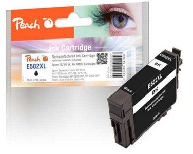 Peach, Peach Tintenpatrone schwarz kompatibel zu Epson T02W1, No. 502XL bk, Peach E502 XLBK Druckerpatrone XL bk ersetzt Epson No. 502XLBK, C13T02W14010 für z.B. Epson Expression Home XP -5100, Epson Expression Home XP -5105