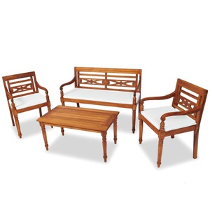 Diverse Hardware, 4-tlg. Garten-Lounge-Set mit Auflagen Massivholz Teak, vidaXL 4-tlg. Garten-Lounge-Set mit Auflagen Massivholz Teak