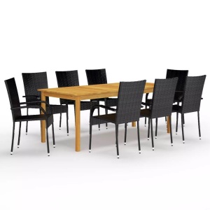 vidaXL, vidaXL 9-tlg. Garten-Essgruppe Schwarz, vidaXL 9-tlg. Garten-Essgruppe Schwarz