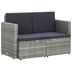 Diverse Hardware, 2-Sitzer-Gartensofa mit Auflagen Grau Poly Rattan