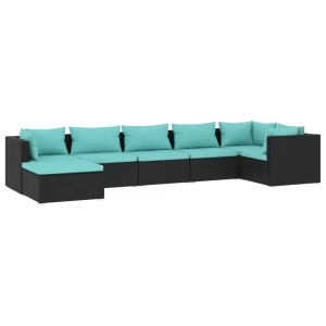 vidaXL, vidaXL 7-tlg. Garten-Lounge-Set mit Kissen Poly Rattan Schwarz