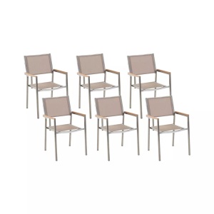 Beliani, Beliani Gartenstuhl beige 6er Set Edelstahl GROSSETO, Beliani - Gartenstuhl 6er Set aus Edelstahl Industriell GROSSETO, One Size, Sand
