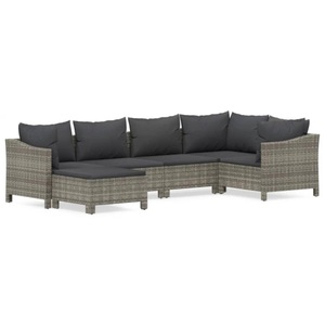 vidaXL, vidaXL 6-tlg. Garten-Lounge-Set mit Kissen Grau Poly Rattan
