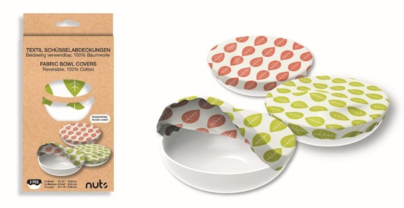 nuts, Nuts - Pflanzenwachstuch unbewachst vegan rund, 3er Set, 30,25,20cm - 3 Farbtöne, 3er Set Textildeckel Blätter S,M,L