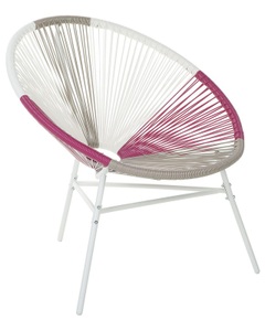 Beliani, Beliani Rattanstuhl weiss/beige/rosa Kunststoff ACAPULCO, 