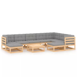 vidaXL, vidaXL 10-tlg. Garten-Lounge-Set mit Kissen Massivholz Kiefer, vidaXL 10-tlg. Garten-Lounge-Set mit Kissen Massivholz Kiefer
