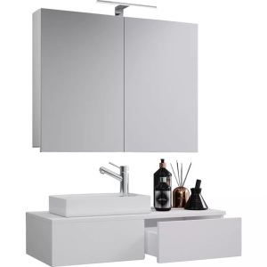 VCM, 3-tlg Badmöbel Set Gäste WC Gästebad Waschplatz Waschtisch klein schmal Gudas SC 3-tlg Badmöbel Set Gäste WC Gästebad Waschplatz Waschtisch klein schmal Gudas SC, MID.YOU Gästebad 85 cm , Gudas , Weiss , Holzwerkstoff , 1 Schubladen , 85 cm , melaminharzbeschichtet,glänzend,Nachbildung , hängend , 000657017207