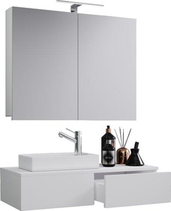 VCM, 3-tlg Badmöbel Set Gäste WC Gästebad Waschplatz Waschtisch klein schmal Gudas SC 3-tlg Badmöbel Set Gäste WC Gästebad Waschplatz Waschtisch klein schmal Gudas SC, MID.YOU Gästebad 85 cm , Gudas , Weiss , Holzwerkstoff , 1 Schubladen , 85 cm , melaminharzbeschichtet,glänzend,Nachbildung , hängend , 000657017207