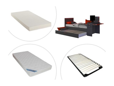 Vente-unique, Ausziehbett Gamer mit Schreibtisch & Lattenrost & Matratze + LEDs - Anthrazit & Rot - VOUANI Ausziehbett Gamer mit Schreibtisch & Lattenrost & Matratze + LEDs - Anthrazit & Rot - VOUANI, 