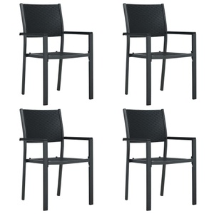 vidaXL, vidaXL Gartenstühle 4 Stk. Schwarz Kunststoff Rattan-Optik, vidaXL Gartenstühle 4 Stk. Schwarz Kunststoff Rattan-Optik