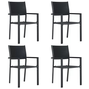 vidaXL, vidaXL Gartenstühle 4 Stk. Schwarz Kunststoff Rattan-Optik, vidaXL Gartenstühle 4 Stk. Schwarz Kunststoff Rattan-Optik