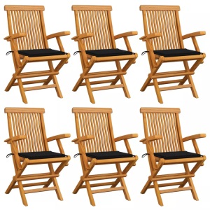 vidaXL, vidaXL Gartenstühle mit Schwarzen Kissen 6 Stk. Massivholz Teak, vidaXL Gartenstühle mit Schwarzen Kissen 6 Stk. Massivholz Teak