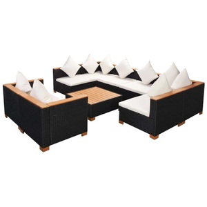 Diverse Hardware, 9-tlg. Garten-Lounge-Set mit Auflagen Poly Rattan Schwarz