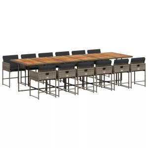 vidaXL, vidaXL 13-tlg. Garten-Essgruppe mit Kissen Grau Poly Rattan