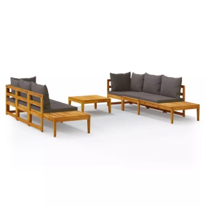 vidaXL, vidaXL 5-tlg. Garten-Lounge-Set mit Dunkelgrauen Kissen Akazienholz, vidaXL 5-tlg. Garten-Lounge-Set mit Dunkelgrauen Kissen Akazienholz