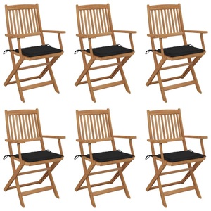 vidaXL, vidaXL Klappbare Gartenstühle 6 Stk. mit Kissen Massivholz Akazie, vidaXL Klappbare Gartenstühle 6 Stk. mit Kissen Massivholz Akazie
