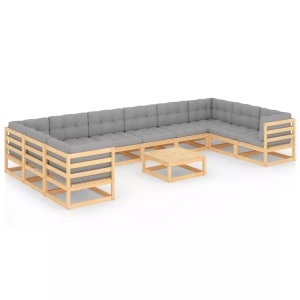 vidaXL, vidaXL 11-tlg. Garten-Lounge-Set mit Kissen Kiefer Massivholz, vidaXL 11-tlg. Garten-Lounge-Set mit Kissen Kiefer Massivholz