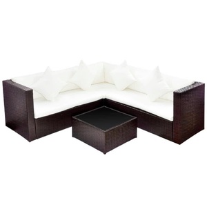 Diverse Hardware, 4-tlg. Garten-Lounge-Set mit Auflagen Poly Rattan Braun