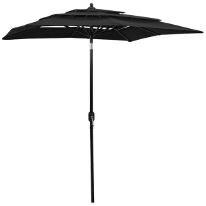 vidaXL, vidaXL Sonnenschirm mit Aluminium-Mast 3-lagig Schwarz 2x2 m, vidaXL Sonnenschirm mit Aluminium-Mast 3-lagig Schwarz 2x2 m