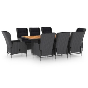 vidaXL, vidaXL 9-tlg. Garten-Essgruppe mit Auflagen Poly Rattan Dunkelgrau