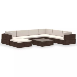 Diverse Hardware, 8-tlg. Garten-Lounge-Set mit Auflagen Poly Rattan Braun, vidaXL 8-tlg. Garten-Lounge-Set mit Auflagen Poly Rattan Braun