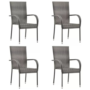 vidaXL, vidaXL Gartenstühle Stapelbar 4 Stk. Grau Poly Rattan, vidaXL Gartenstühle Stapelbar 4 Stk. Grau Poly Rattan